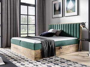 Łóżko kontynentalne 200x200 Wood 4 zielone z pojemnikami na pościel