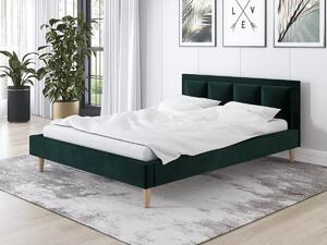 Łóżko tapicerowane 160x200 Bruno zielone drewniany stelaż, w stylu retro