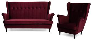 Sofa trzyosobowa + fotel uszak - bordowy zestaw czteroosobowy