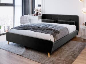 Łóżko tapicerowane 140x200 Timoti czarne z drewnianym stelażem w stylu skandynawskim