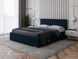 Łóżko tapicerowane 160×200 Linda niebieskie z pojemnikiem na pościel