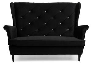 Dwuosobowa sofa uszak czarna z drewnianymi czarnymi nogami