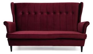 Trzyosobowa sofa uszak bordowa z drewnianymi czarnymi nogami