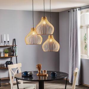 TEMAR LIGHTING Żyrandol Barrel z drewnianymi kloszami, 3-punktowa, okrągła