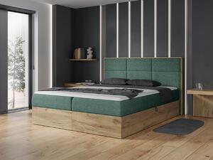 Łóżko kontynentalne 180x200 Wood 2 zielone z pojemnikami na pościel