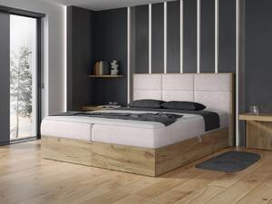 Łóżko kontynentalne 160x200 Wood 2 beżowe z pojemnikami na pościel