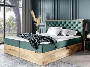 Łóżko kontynentalne 200x200 Wood 3 zielone z pojemnikami na pościel