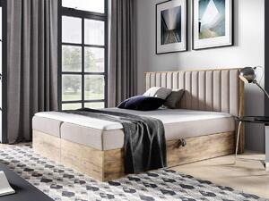 Łóżko kontynentalne 180x200 Wood 4 beżowe z pojemnikami na pościel
