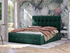 Łóżko tapicerowane 160×200 Flora zielone z pojemnikiem na pościel i stelażem metalowym