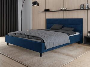 Łóżko tapicerowane 140x200 Como niebieskie ze stelażem drewnianym