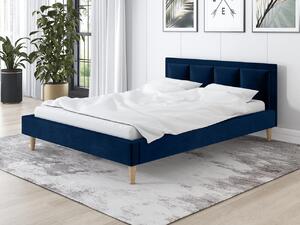 Łóżko 120x200 tapicerowane Bruno niebieskie drewniany stelaż skandynawskie