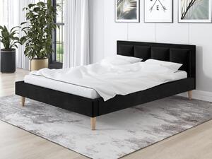 Łóżko 140x200 tapicerowane Bruno czarne drewniany stelaż skandynawskie