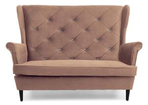 Dwuosobowa sofa uszak TM157 różowa z drewnianymi czarnymi nogami