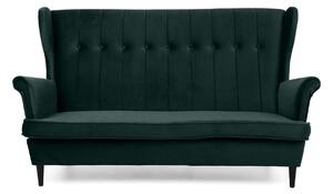 Trzyosobowa sofa uszak TM156 zielona z drewnianymi czarnymi nogami