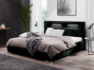 Łóżko tapicerowane 140x200 czarne Ibiza z listwą LED i pojemnikiem na pościel