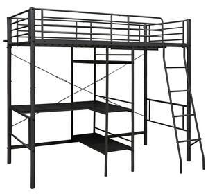 Czarne metalowe łóżko z regałem 90x200 cm H4-K63