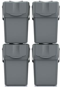 Zestaw czterech pojemników do segregacji śmieci 25 litrów SORTIBOX - kamienny szary