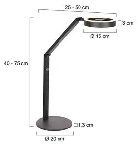 Steinhauer Lampa stołowa LED Ringlux, możliwość ściemniania, czarny, salon / jadalnia, metal, nowoczesny
