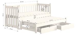 Łóżko parterowe wysuwane Swen z szufladami - biały, 80x180