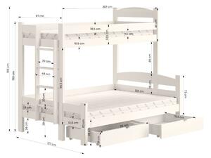 Łóżko piętrowe z szufladami Lovic prawostronne - sosna, 90x200/120x200
