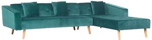 Narożnik welurowy lewostronny sofa rozkładana pikowane oparcie zielony Vadso Beliani