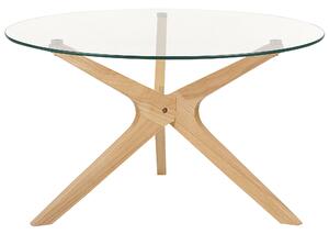 Okrągły stolik kawowy do salonu ø 80 cm szkło hartowane jasne drewno kauczukowe Valley Beliani