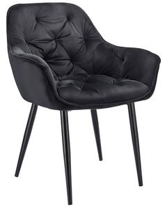 Czarne krzesło welurowe pikowane z podłokietnikami - Akio