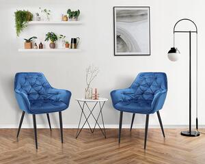 Granatowe welurowe krzesło fotelowe - Akio