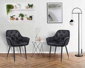 Czarne krzesło welurowe pikowane z podłokietnikami - Akio