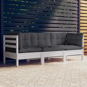 3-osobowa sofa ogrodowa z antracytowymi poduszkami, sosnowa