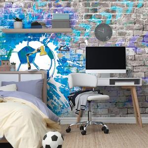 Samoprzylepna tapeta niebieska piłka na ceglanej ścianie