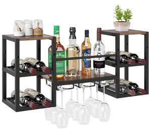 Naścienny stojak na wino z uchwytem na kieliszki
