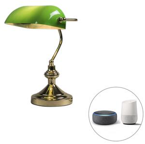 Inteligentna lampa stołowa mosiężna z zielonym szkłem z WiFi P45 - Banker Oswietlenie wewnetrzne