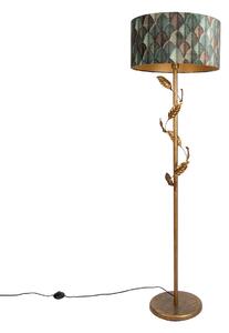 Złota lampa podłogowa z abażurem w kształcie liści i złotym wnętrzem 50 cm - Linden