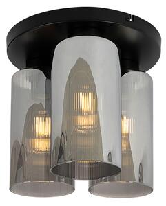 Lampa sufitowa w stylu art deco czarna z dymionym szkłem 3-światłowa - Laura