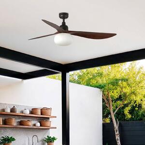 FARO BARCELONA Wentylator sufitowy z lampką Outwood, brązowy, DC, cichy, Ø150cm możliwość ściemniania, czarny, salon / jadalnia, tworzywo sztuczne, nowoczesny