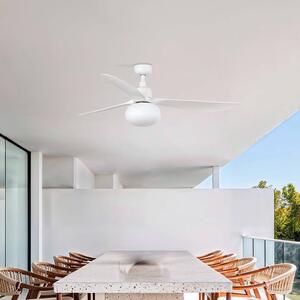 FARO BARCELONA Wentylator sufitowy z lampą Outwood, biały, DC, cichy, Ø150cm możliwość ściemniania, salon / jadalnia, tworzywo sztuczne, nowoczesny