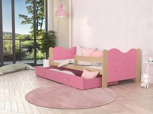 Różowe łóżko dla dziewczynki z drewna 190x80