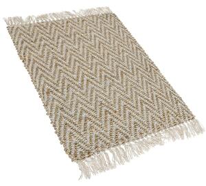Ręcznie tkany chodnik jutowy bawełniany beżowy styl boho z frędzlami Afrin Beliani