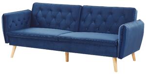 Nowoczesna sofa tapicerowana rozkładana dekoracyjne guziki niebieska Bardu Beliani