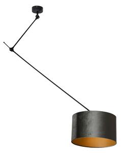 Lampa wisząca czarna z zielonym aksamitnym kloszem 35 cm - Blitz