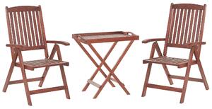 Zestaw mebli balkonowych drewno akacjowe stół 2 krzesła poduszki beżowoszare Toscana Beliani
