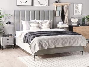 Zestaw do sypialni welur szary łóżko z pojemnikiem 180 x 200 cm 2 szafki nocne Sezanne Beliani