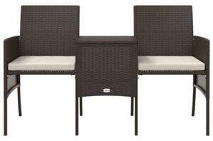 Sofa 2-os. ogrodowa ze stolikiem i podnóżkami, rattan pe, brąz