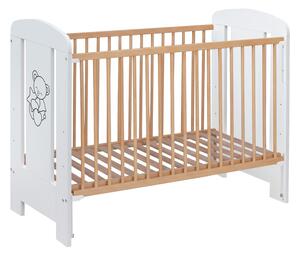 Łóżeczko 120 x 60 KAMIL - MIS GWIAZDA - Naturalny - Bialy Opuszczany Bok