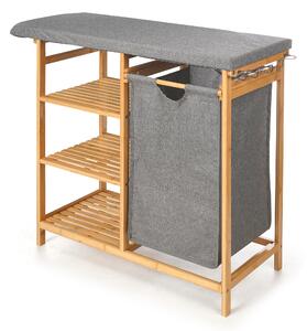 Bambusowa szafka z deską do prasowania i koszem na pranie BAMY, 111 x 34 x 82 cm