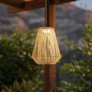 Lampa wisząca LED z panelem słonecznym Lindby Austas, beżowa, Ø 32 cm, USB, IP54 Austas Lindby, możliwość ściemniania, kremowy / amber, tworzywo sztuczne, nowoczesny