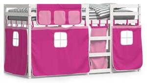 Łóżko piętrowe z zasłonkami, różowe, 90x190 cm, drewno sosnowe