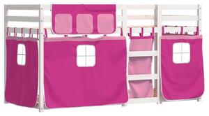 Łóżko piętrowe z zasłonkami, różowe, 90x200 cm, drewno sosnowe