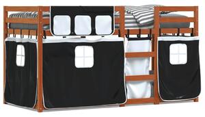 Łóżko piętrowe z zasłonkami, biało-czarne, 90x190 cm, sosnowe